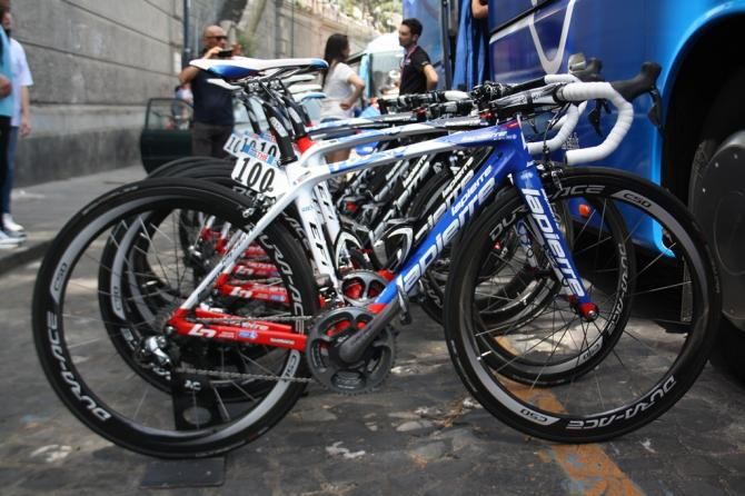 Third on the day, sprinter NacerBouhanni&rsquo;s (FDJ) LapierreXelius EFI 800 ready and waiting for the race to begin