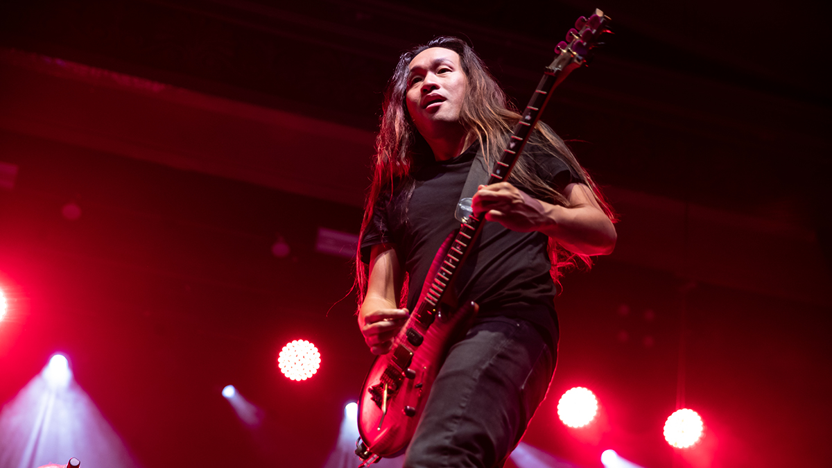 Herman Li of Dragonforce performs at The UC Theatre Taube Family Music Hall in Berkeley, California on November 18, 2023 