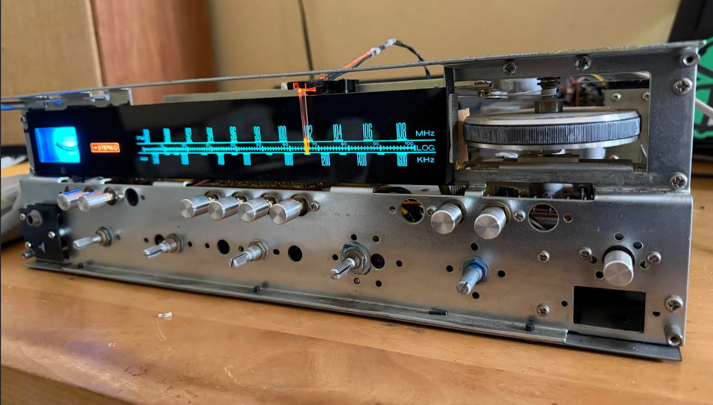 Under the hood of the vintage Marantz receiver.