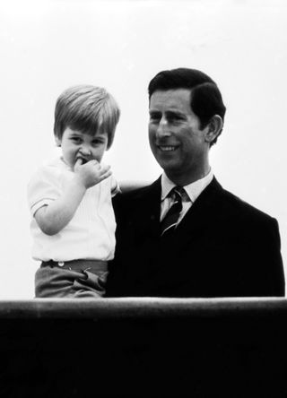 King Charles and Prince William in the Royal Yacht Britannia in Venice, 6th May 1985