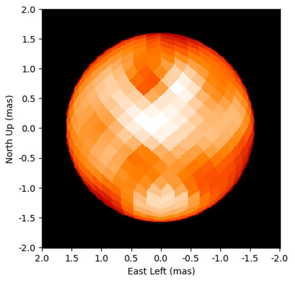 A diagram of an orange pixelated star with some dark sections.