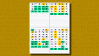 Quordle Daily Sequence answers for game 1119 on a yellow background