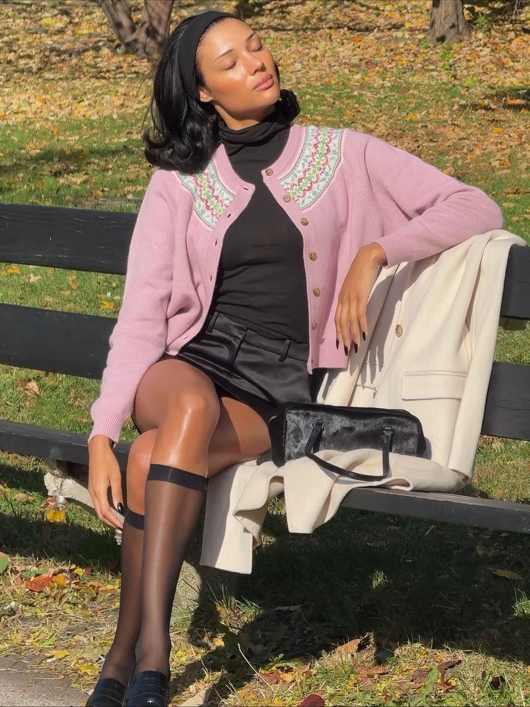 woman wearing knee high sock outfit