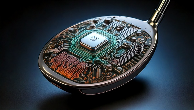 Photo of a golf club with a micro chip and motor
