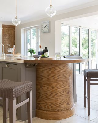 Round breakfast bar on a kitchen island