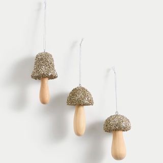 M&S 3pk Glitter Hanging Mushroom Decorations