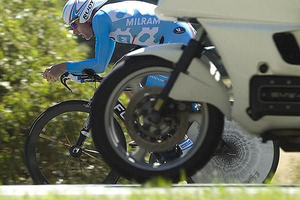 Two wheels are faster than one: Luke Roberts was flying into the finish to the men's open road time trial championship in Buninyong.