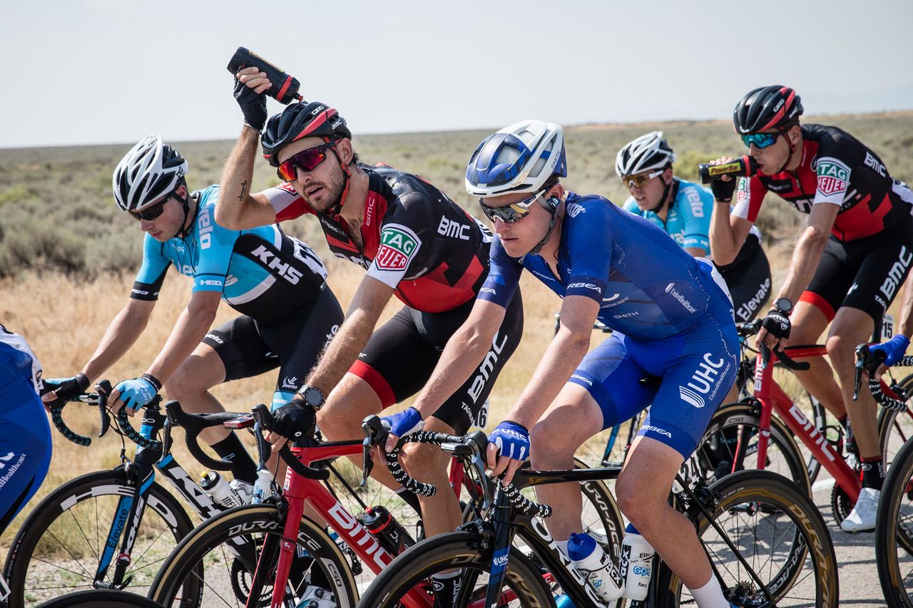 Joey Rosskopf (BMC) tries to cool down in the heat