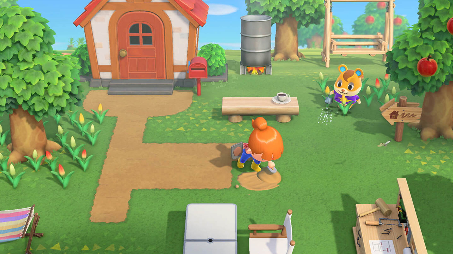 A villager making a patch during Animal Crossing: New Horizons