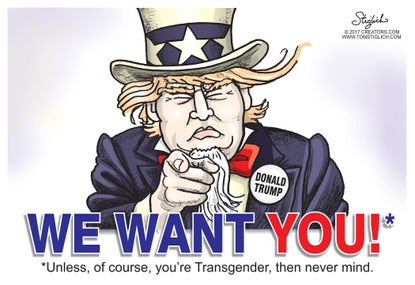 Political cartoon U.S. Trump transgender military ban