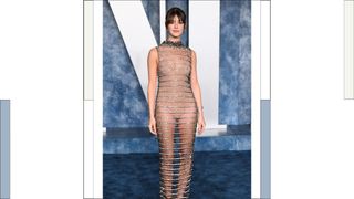 Daisy Edgar-Jones wears a gemstone/rhinestone embellished sheer dress as she attends the 2023 Vanity Fair Oscar Party hosted by Radhika Jones at Wallis Annenberg Center for the Performing Arts on March 12, 2023 in Beverly Hills, California