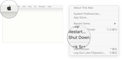 Restart a Mac: Click the Apple Menu and then Click Restart.
