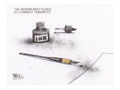Editorial cartoon Charlie Hebdo terrorists free speech
