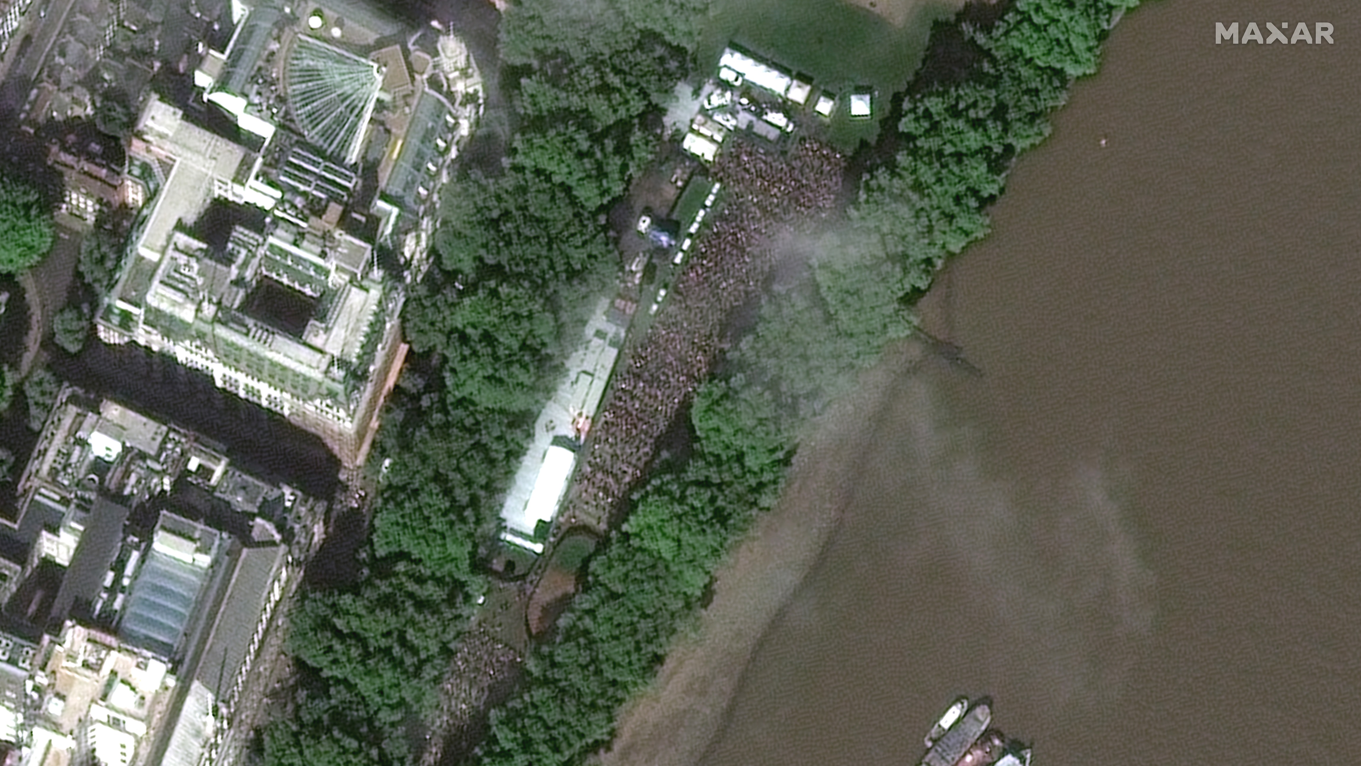 view of crowds seen in a satellite image