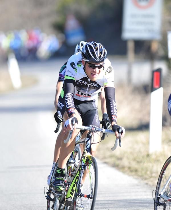 Matthias Brandle (Geox-TMC) suffers as the break is about to get caught