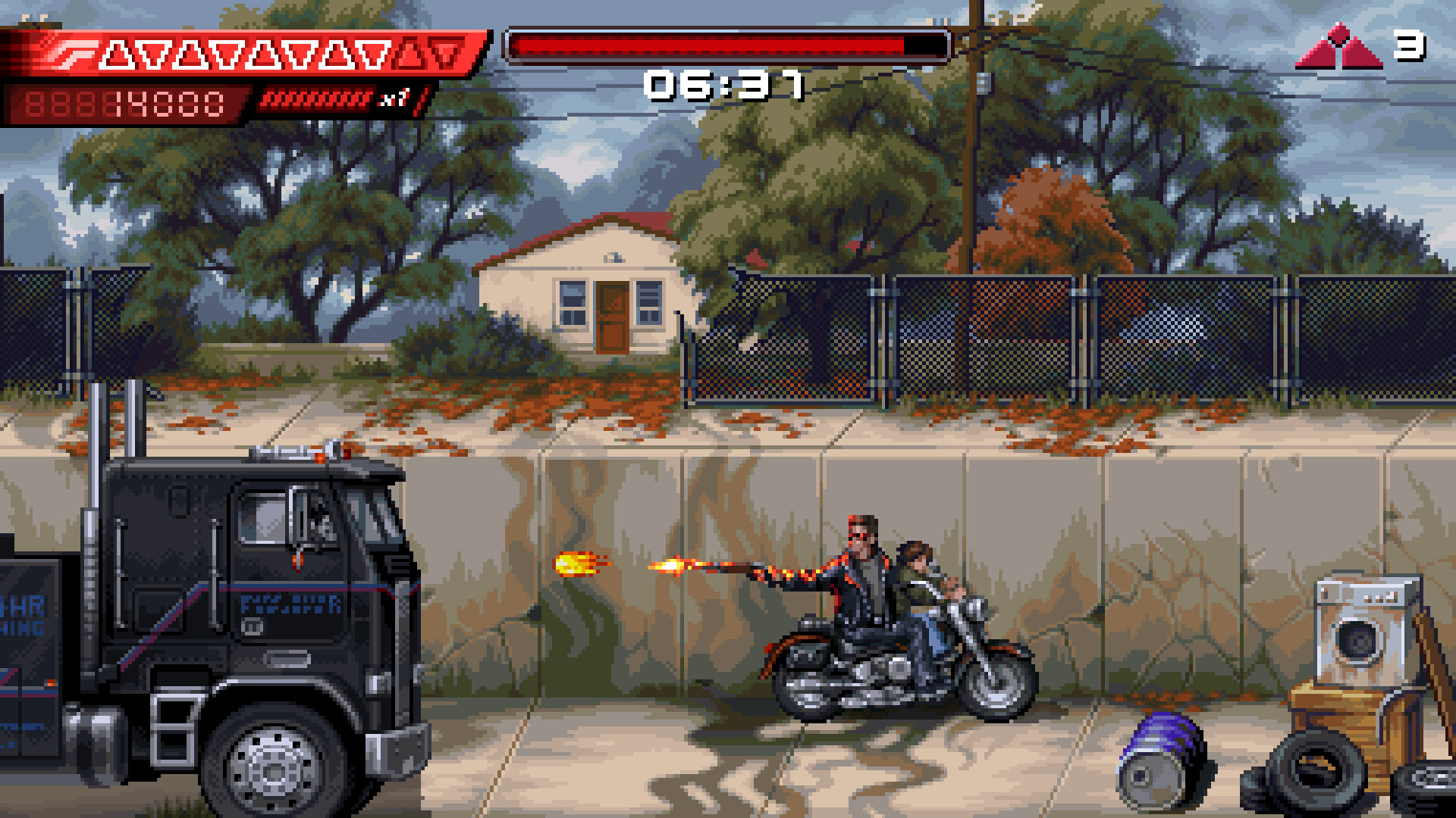 A screenshot of the upcoming Switch game, Terminator 2D: NO FATE
