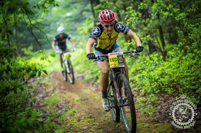 Cheryl Sornson (Rare Disease Cycling) races toward a stage 4 win at the Trans-Sylvania Epic