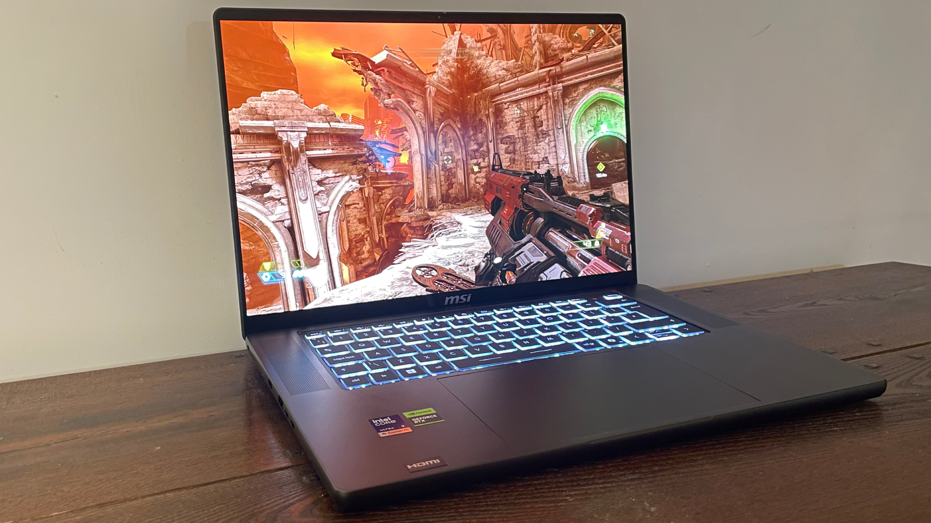 An MSI Stealth 16 AI+ gaming laptop.