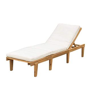 Christopher Knight Home Ariana Acacia Wood Chaise Lounge With Cushion, Teak Finish