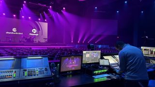 The Church Unlimited's stage, alit in purple and blue hues, is brought to life acoustically with EAW.