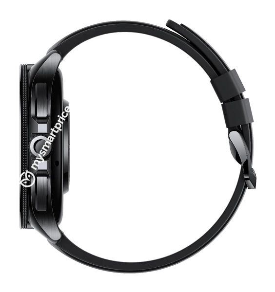 A leaked render of the Xiaomi Watch 2 Pro in black from the side.