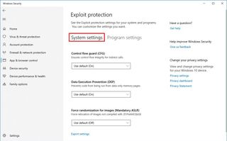 Exploit Protection System Settings