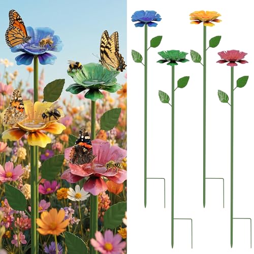 Mirate 4 Pack Bee Watering Station for Garden With Beautiful Flower Design, Bee Feeders and Butterfly Feeders Combo, Outdoor Bee Baths and Bee Waterer, Gardening Essentials, Garden Decor for Outside