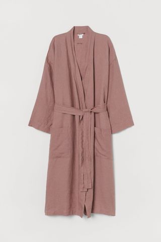 Washed 100% linen dressing gown