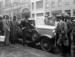 A Wall Street speculator tries to sell his car after losing all of his money in the stock market crash.