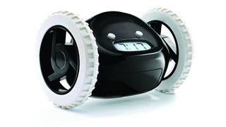 Clocky review: the alarm clock in black with white wheels