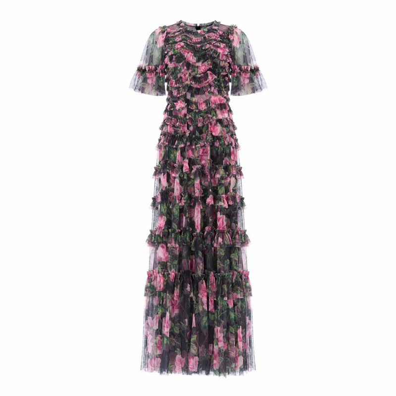 A cutout of a black floral Needle &amp;amp; Thread dress