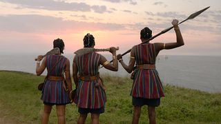 The Abojie warriors looking in the horizon in The Woman King