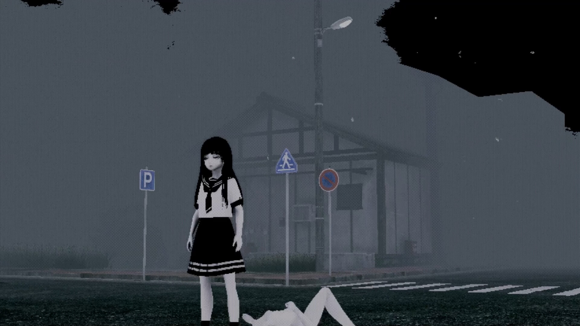 Yumi stands on a foggy street