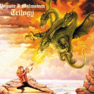 Yngwie J. Malmsteen fights a dragon on the cover of the Trilogy album