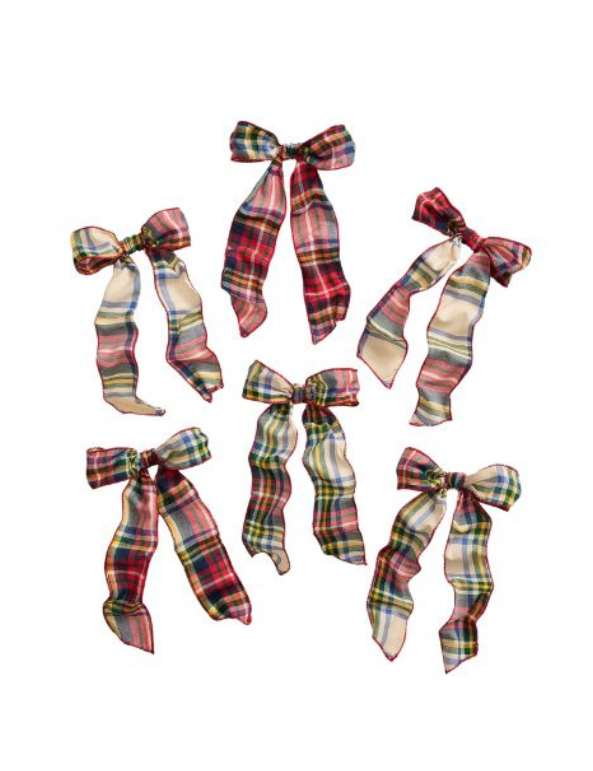 Stewart Plaid Bow Tree Clips, Set of 6