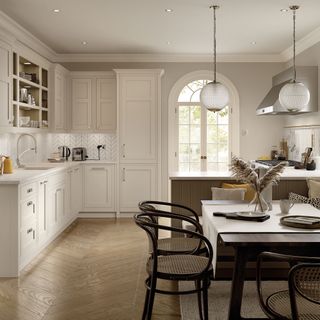 kitchen with wooden flooring and dining table