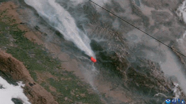 The Oak Fire near California's Yosemite National Park seen from space by NOAA's GOES-17 satellite.