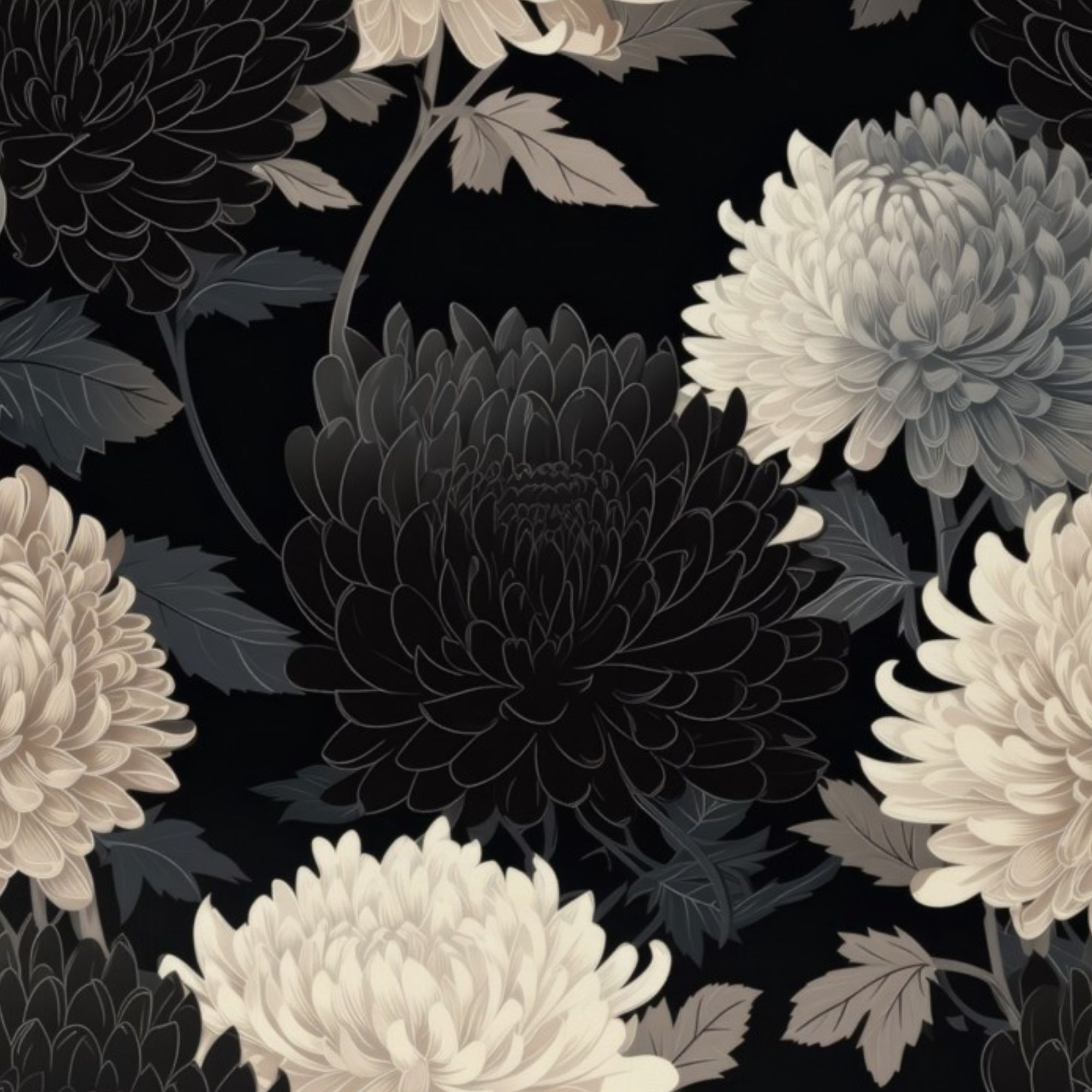 Black and white floral wallpaper