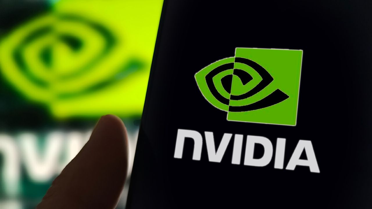 shot of someone holding a device with the Nvidia logo visible along with the holder&#039;s thumb