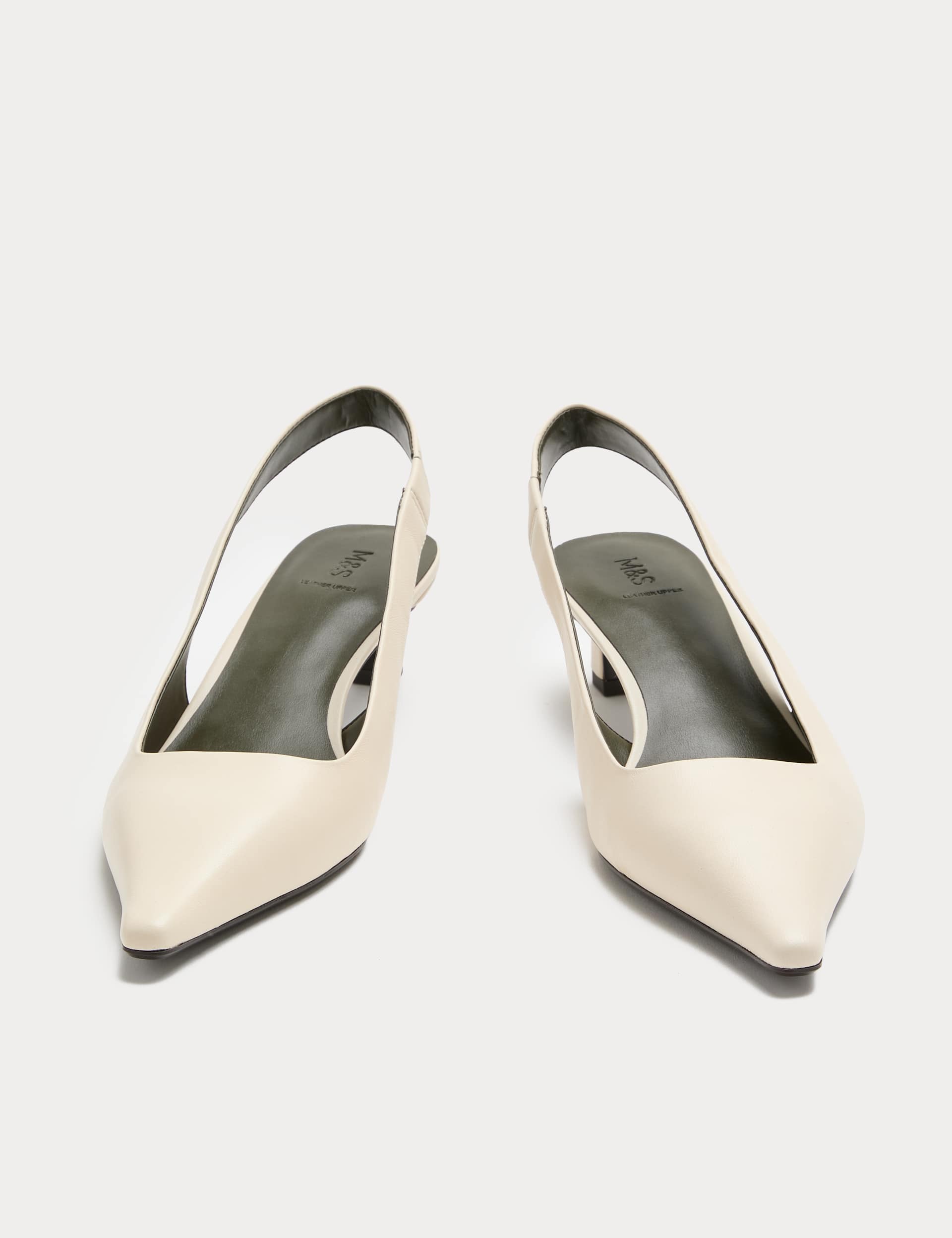 Leather Kitten Heel Slingback Shoes
