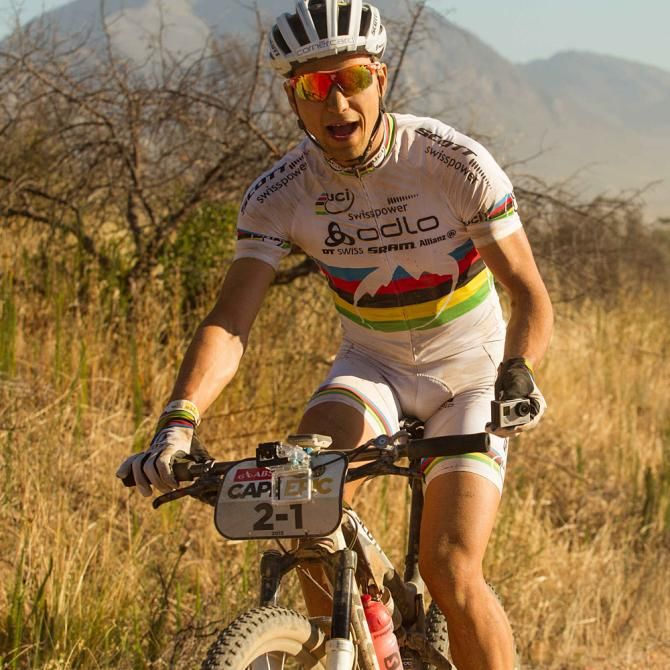 Nino Schurter fools around with his GoPro camera