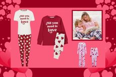 Collage showing mini me pyjamas for Valentine's Day