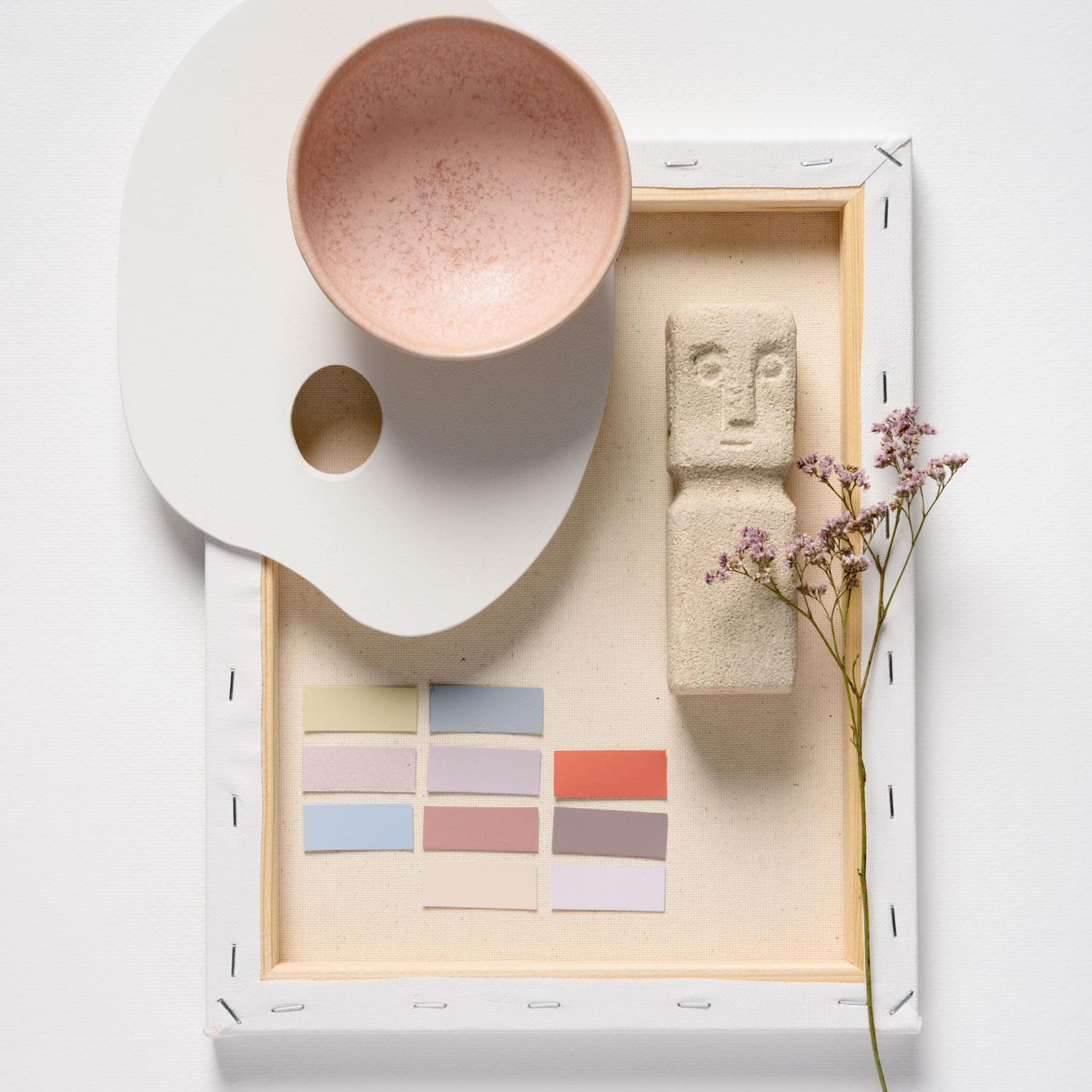 Abstract wall hanging, with various paint sample colours