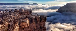 The Grand Canyon, filled with fog, in a rare weather event called a temperature inversion.