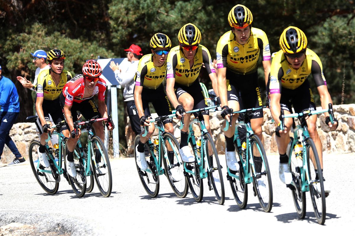 Primoz Roglic in the Jumbo-Visma train on stage 18