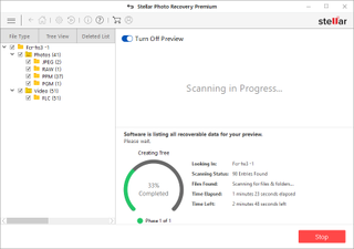 Screen grabl of Stellar Photo Recovery software for photos and SD cards