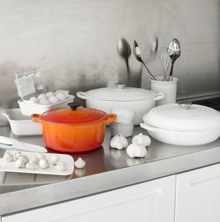 matching le creuset white cookware set