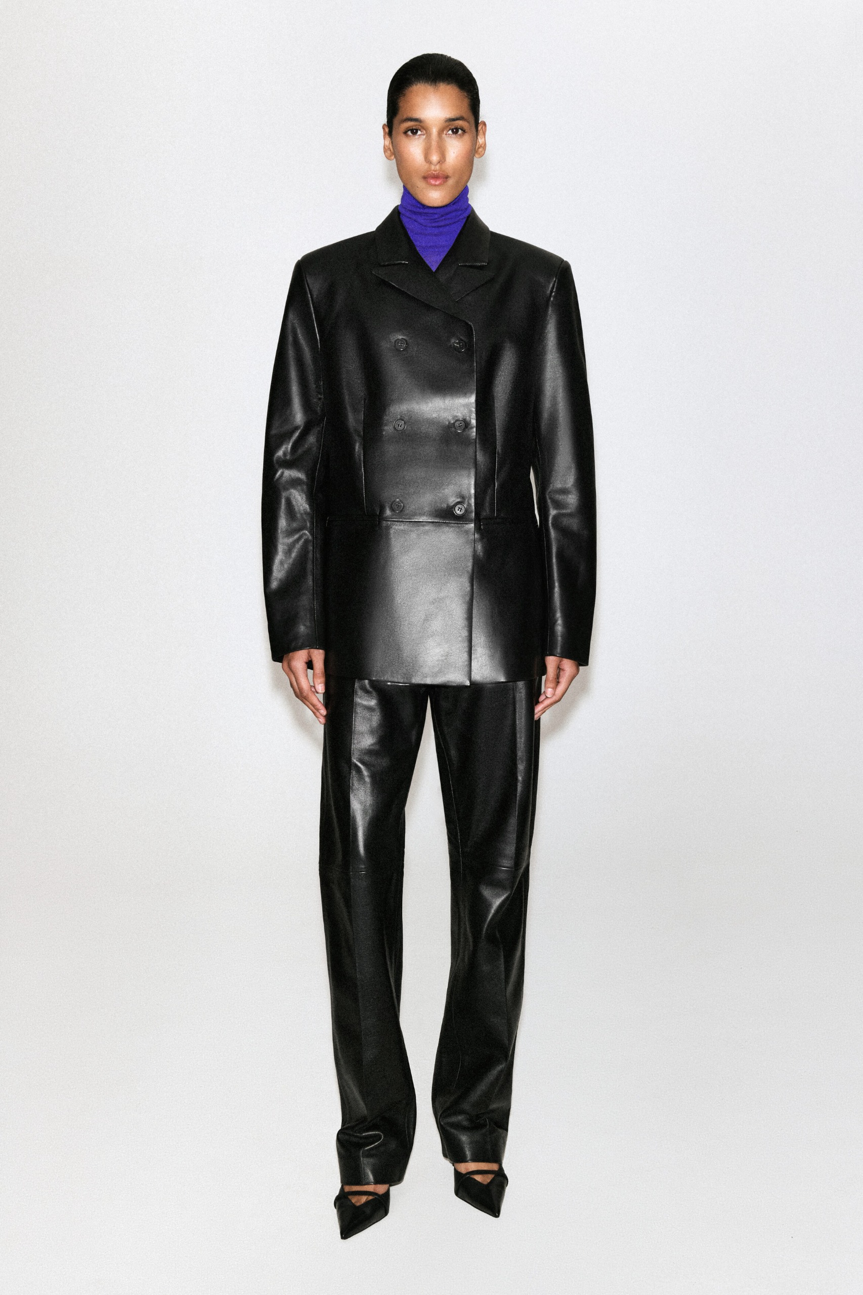 Leather Double-Breasted Blazer