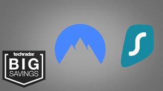 Logos of NordVPN and Surfshark VPN