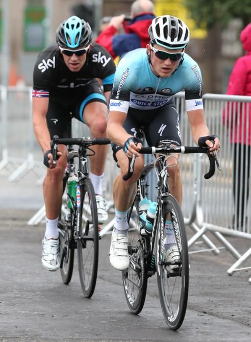 Andrew Fenn (Omega Pharma - Quick Step) leads Ian Stannard (Team Sky) in the early break